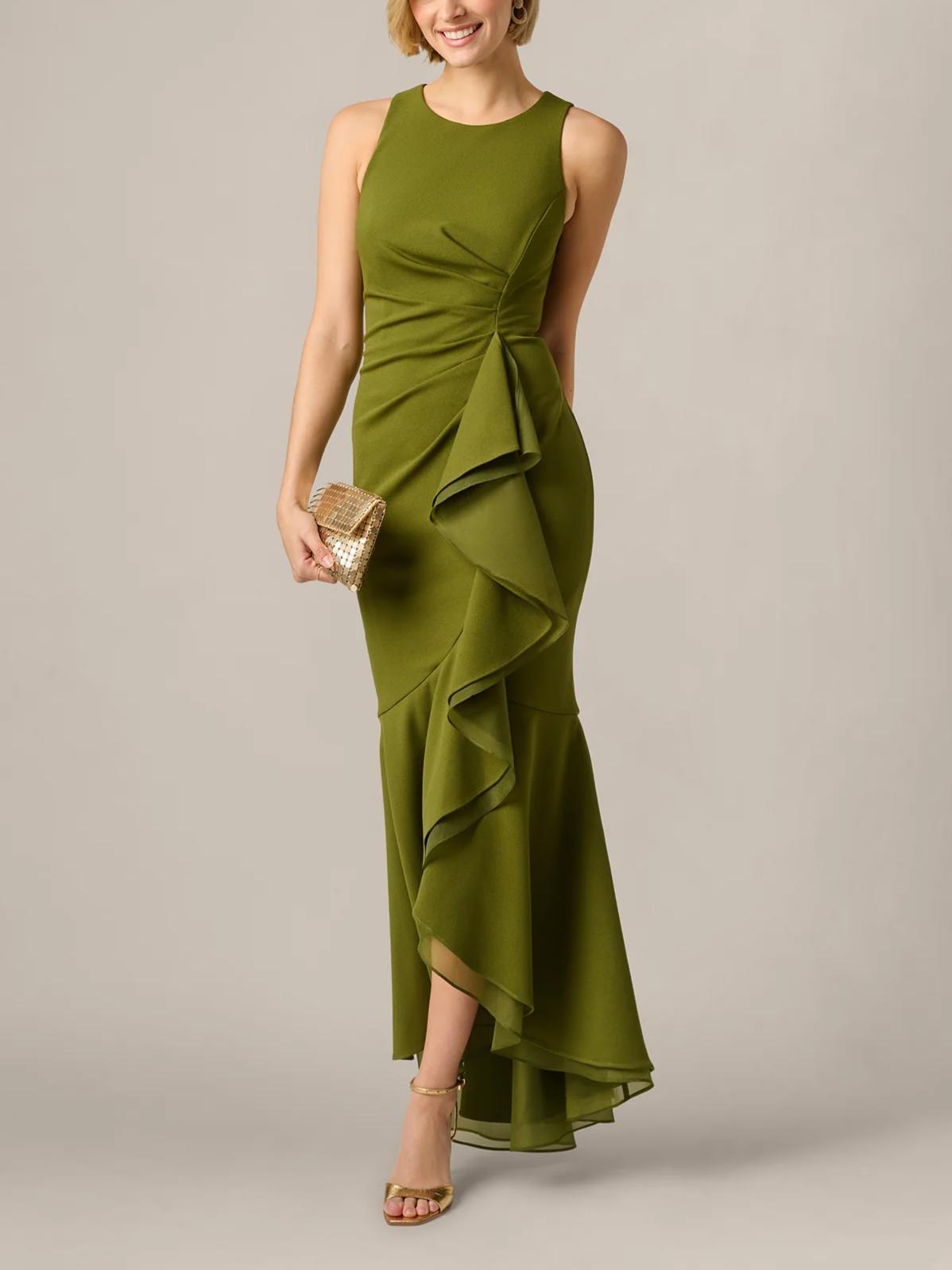Elegant Mermaid Round-Neck Sleeveless Keyhole-Back High-Low Evening Dress