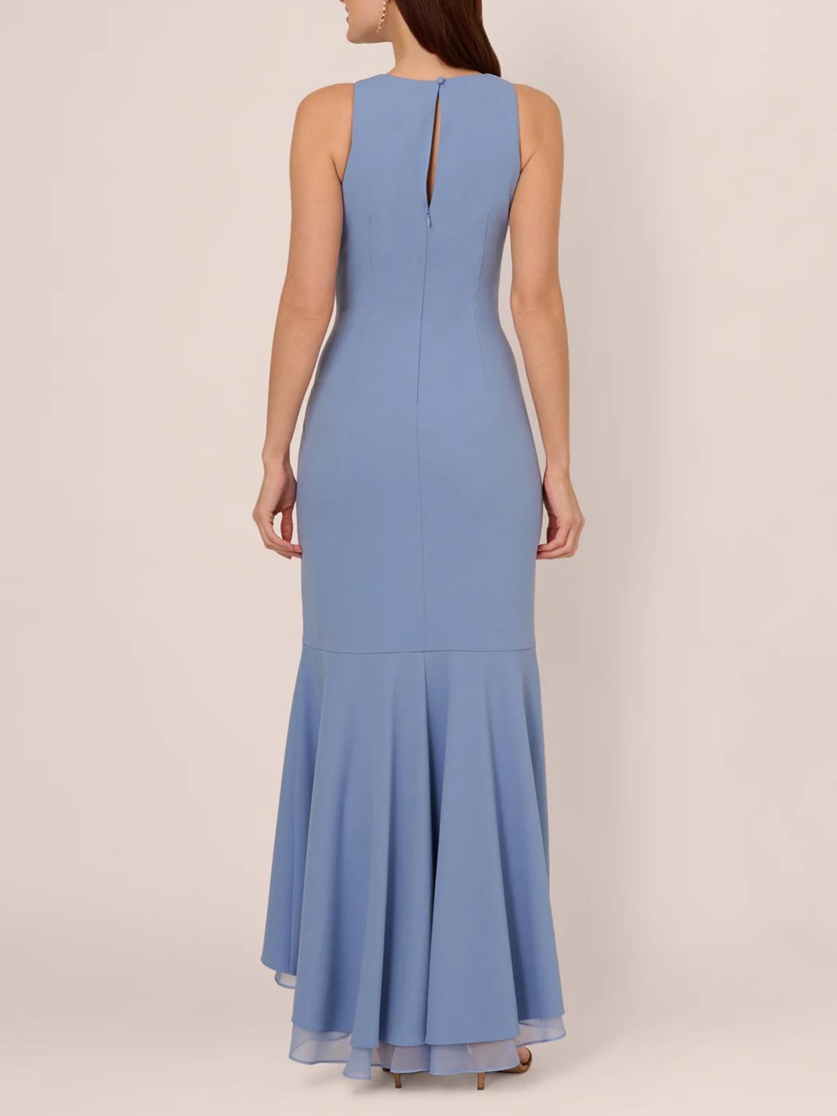 Elegant Mermaid Round-Neck Sleeveless Keyhole-Back Ruffled High-Low Evening Dress