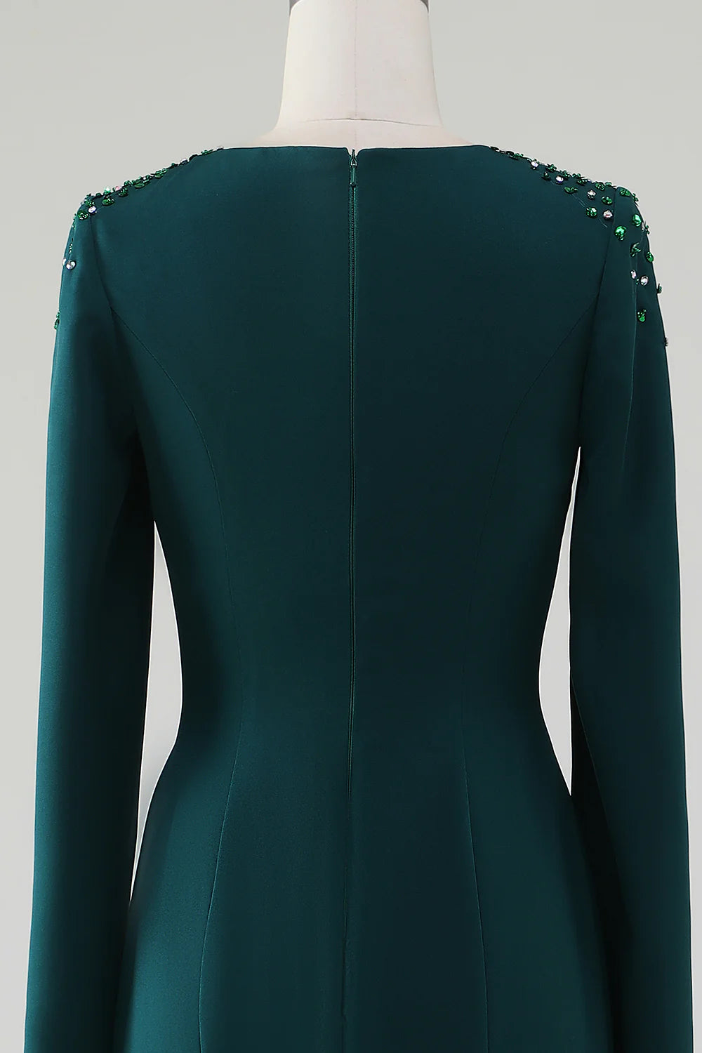 Elegant Mermaid Round Neck Split Sleeve Beaded Floor Length Mother of the Bride Dress