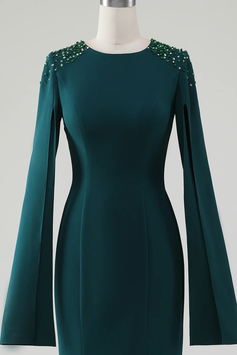 Elegant Mermaid Round Neck Split Sleeve Beaded Floor Length Mother of the Bride Dress