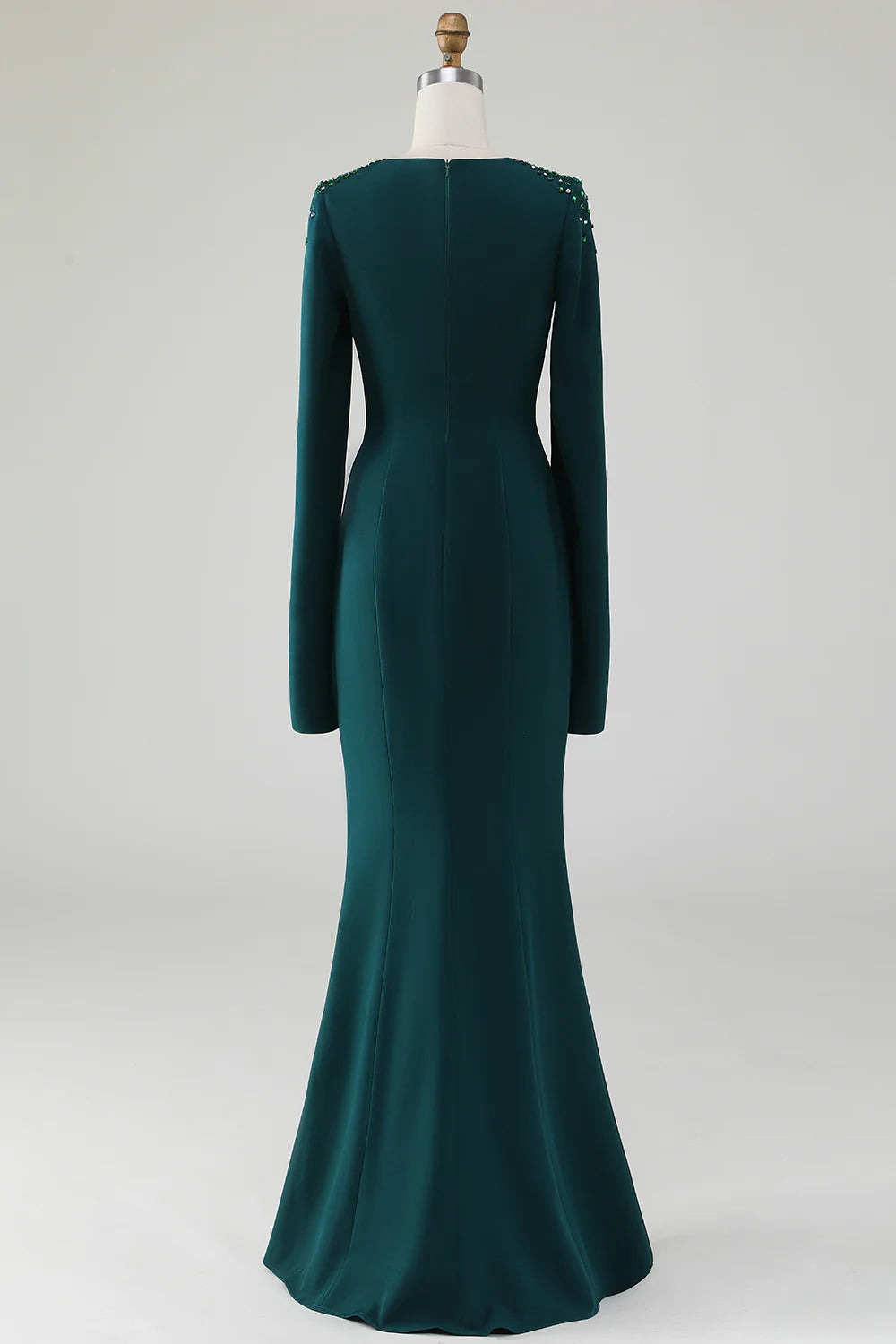 Elegant Mermaid Round Neck Split Sleeve Beaded Floor Length Mother of the Bride Dress