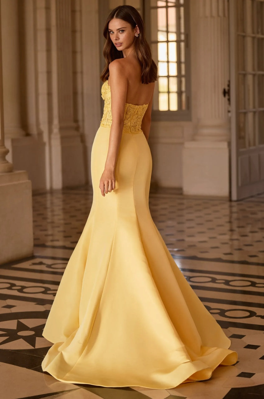 Elegant Mermaid Strapless Sweetheart Lace Bow Detail Floor Length Evening Dress