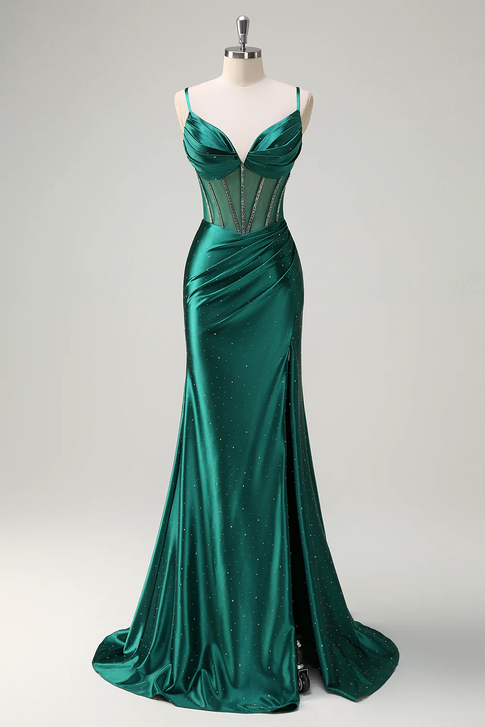 Elegant Mermaid Sweetheart Spaghetti Straps Sheer Beaded Back Floor-Length Evening Dress