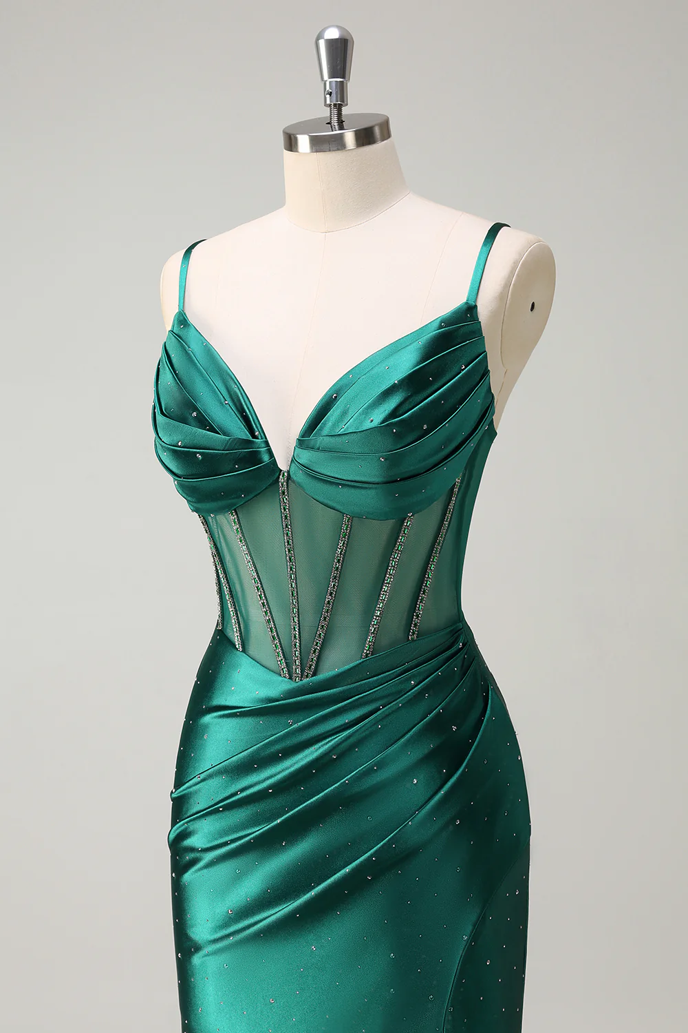 Elegant Mermaid Sweetheart Spaghetti Straps Sheer Beaded Back Floor-Length Evening Dress