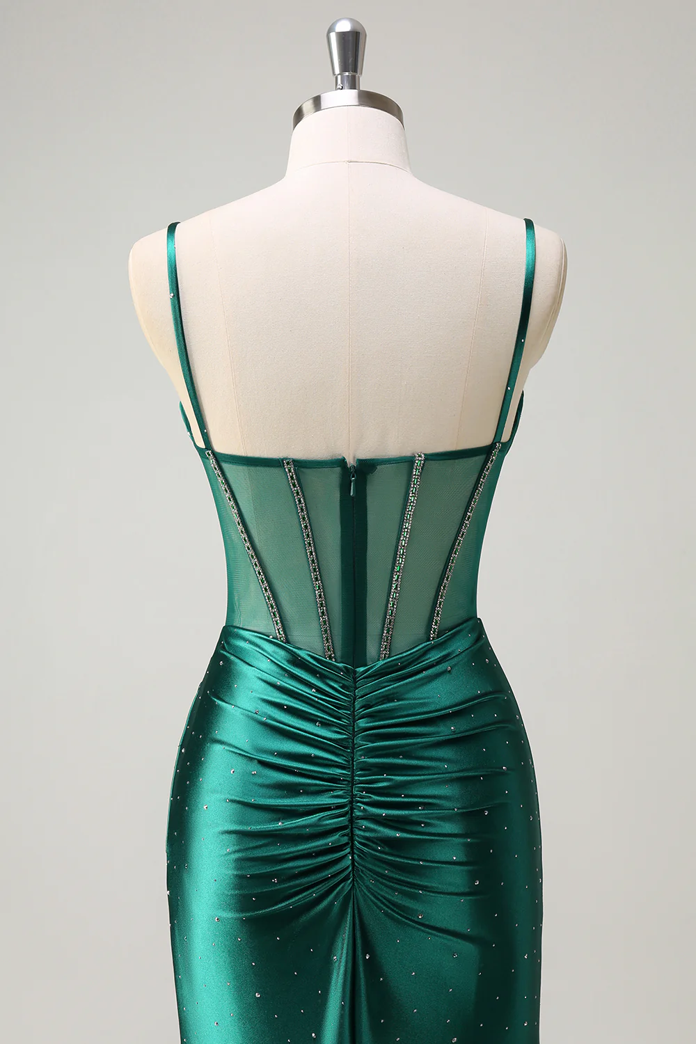 Elegant Mermaid Sweetheart Spaghetti Straps Sheer Beaded Back Floor-Length Evening Dress