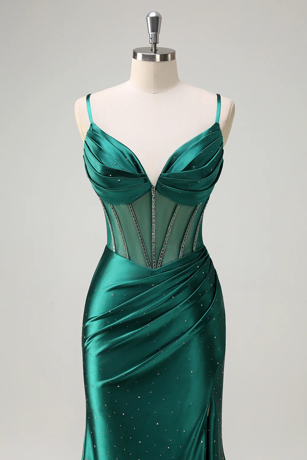 Elegant Mermaid Sweetheart Spaghetti Straps Sheer Beaded Back Floor-Length Evening Dress
