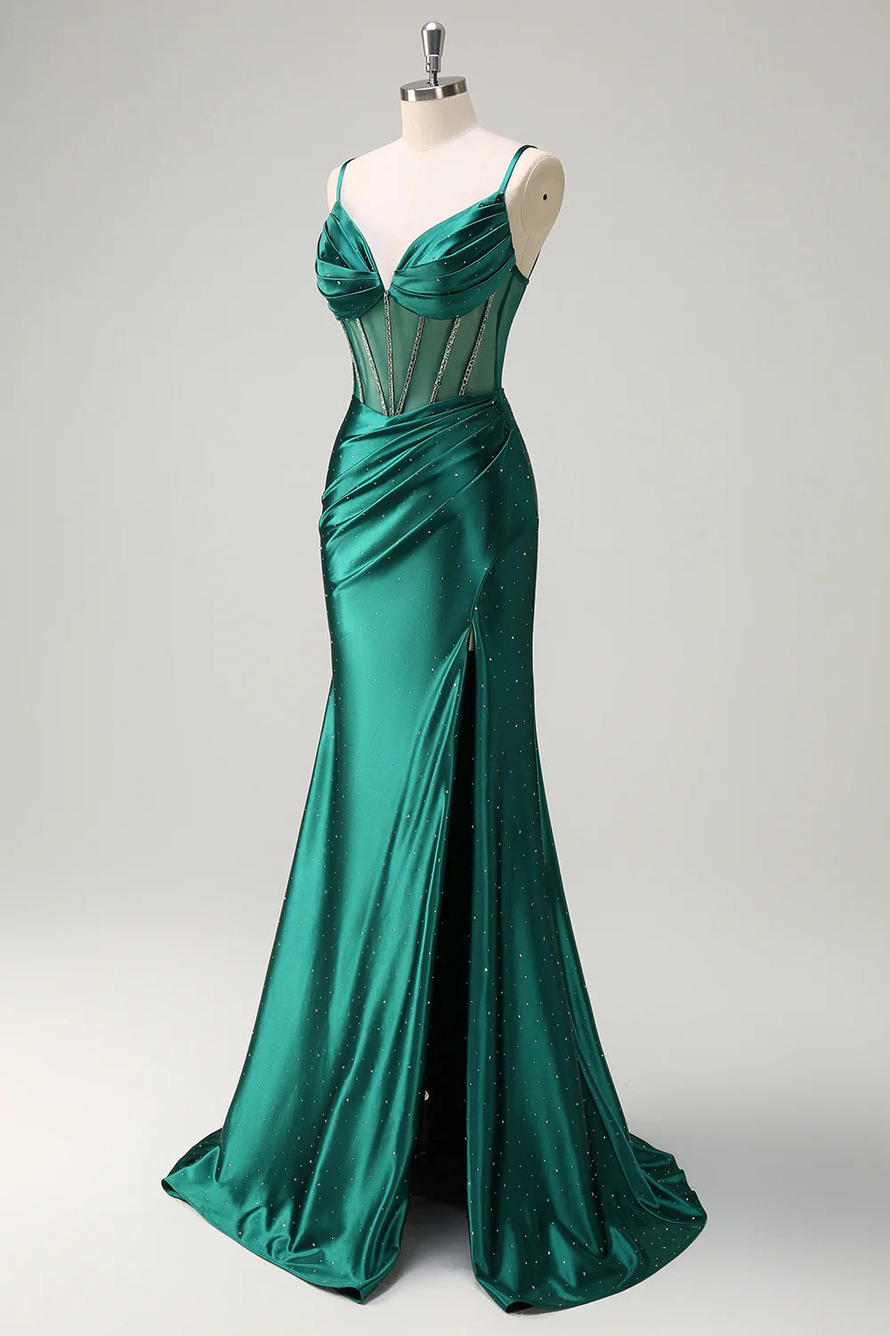 Elegant Mermaid Sweetheart Spaghetti Straps Sheer Beaded Back Floor-Length Evening Dress