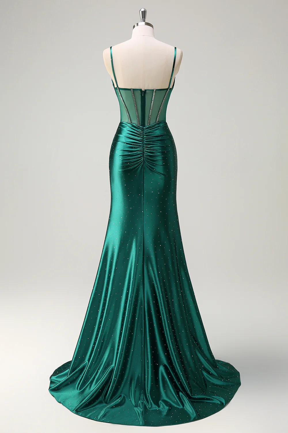 Elegant Mermaid Sweetheart Spaghetti Straps Sheer Beaded Back Floor-Length Evening Dress
