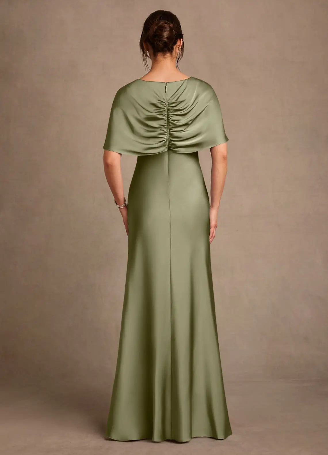 Elegant Mermaid V-Neck Satin Capelet Floor Length Mother of the Bride Dress