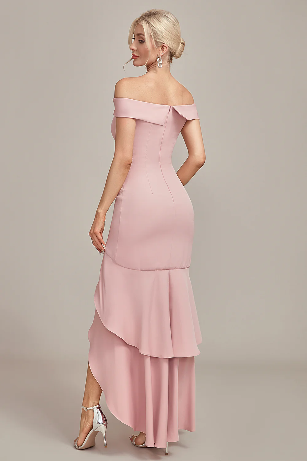 Elegant Off-Shoulder Mermaid Ruffle High-Slit Floor-Length Mother of the Bride Dress