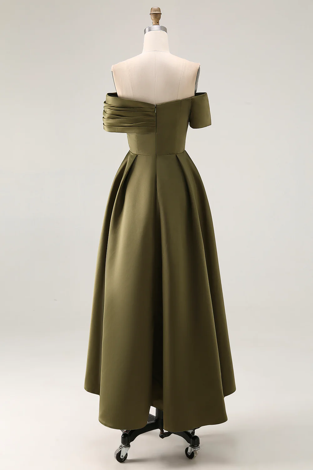 Elegant Off-the-Shoulder Ruched Satin High-Low Ball Gown Mother of the Bride Dress