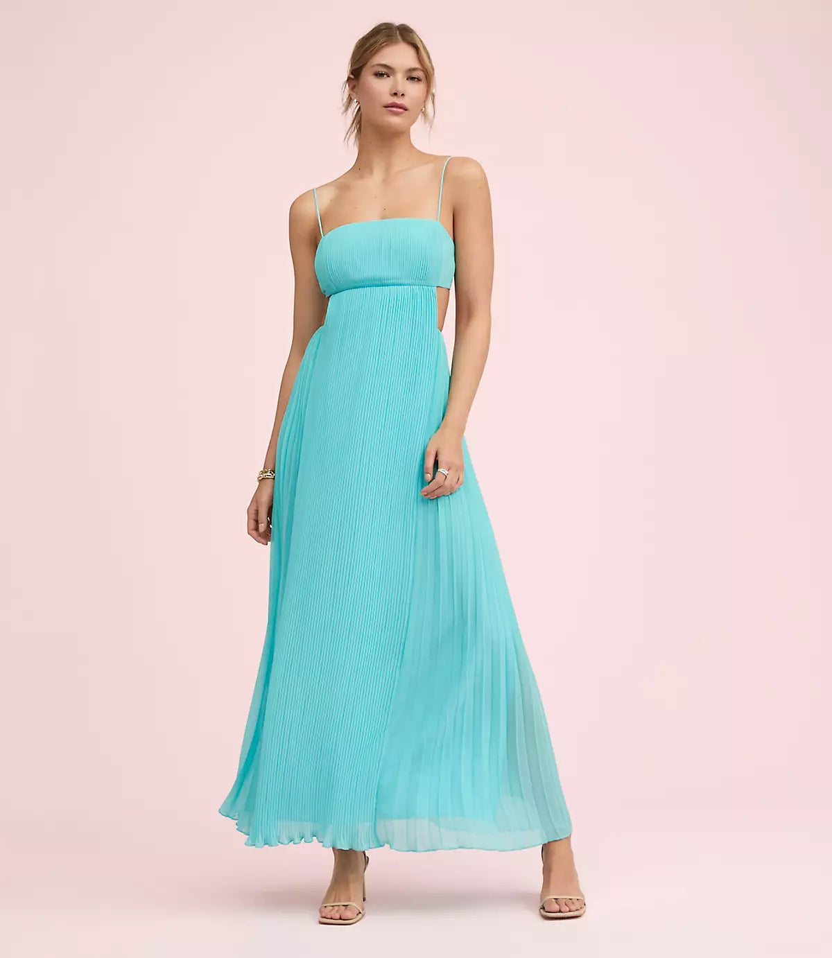 Elegant Pleated Chiffon Square Neck Cutout Back Midi Formal Evening Dress