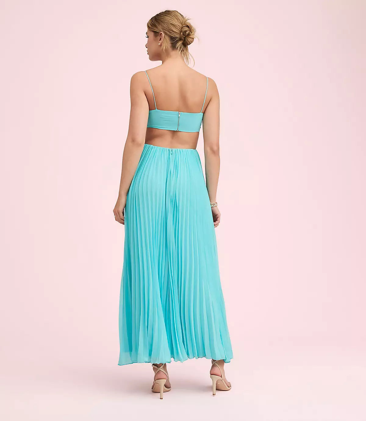 Elegant Pleated Chiffon Square Neck Cutout Back Midi Formal Evening Dress