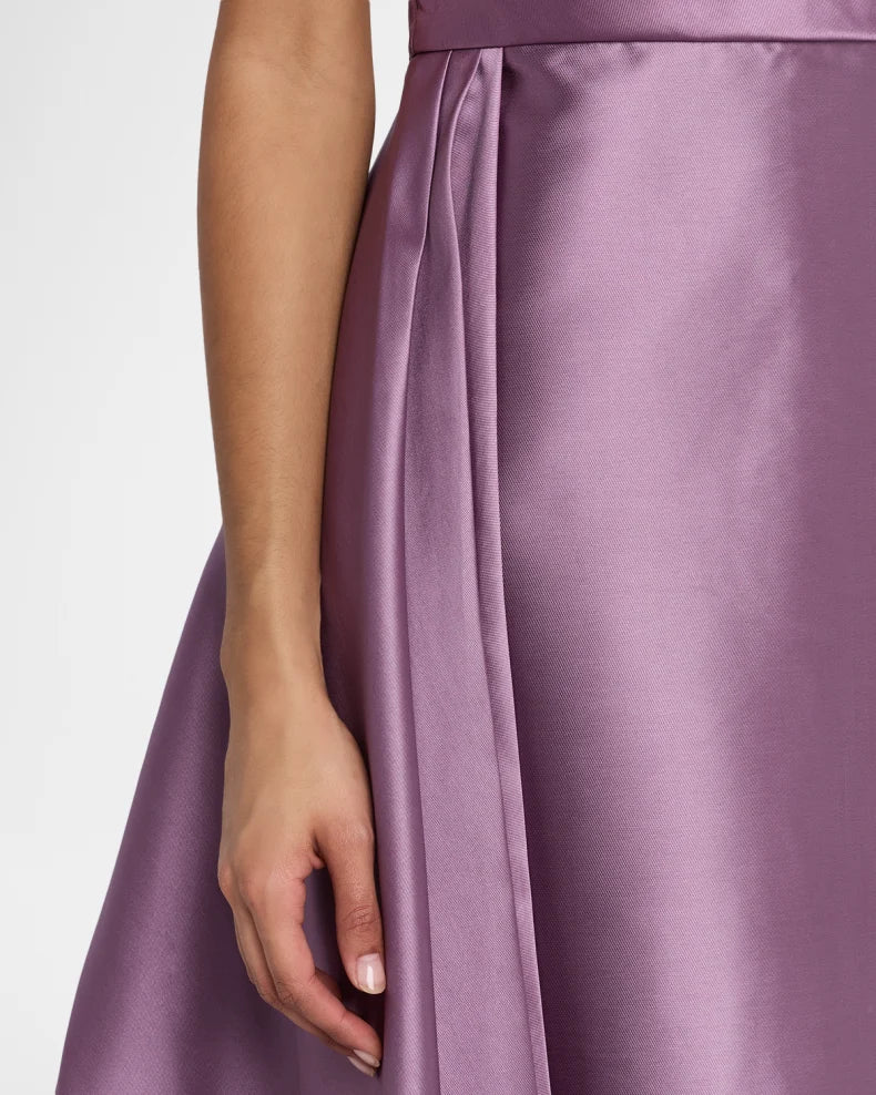 Elegant Refined Orchid Purple Satin Ball Gown Silhouette Square Neck Wide Straps High-Low Hem Floor-Length Evening Dress