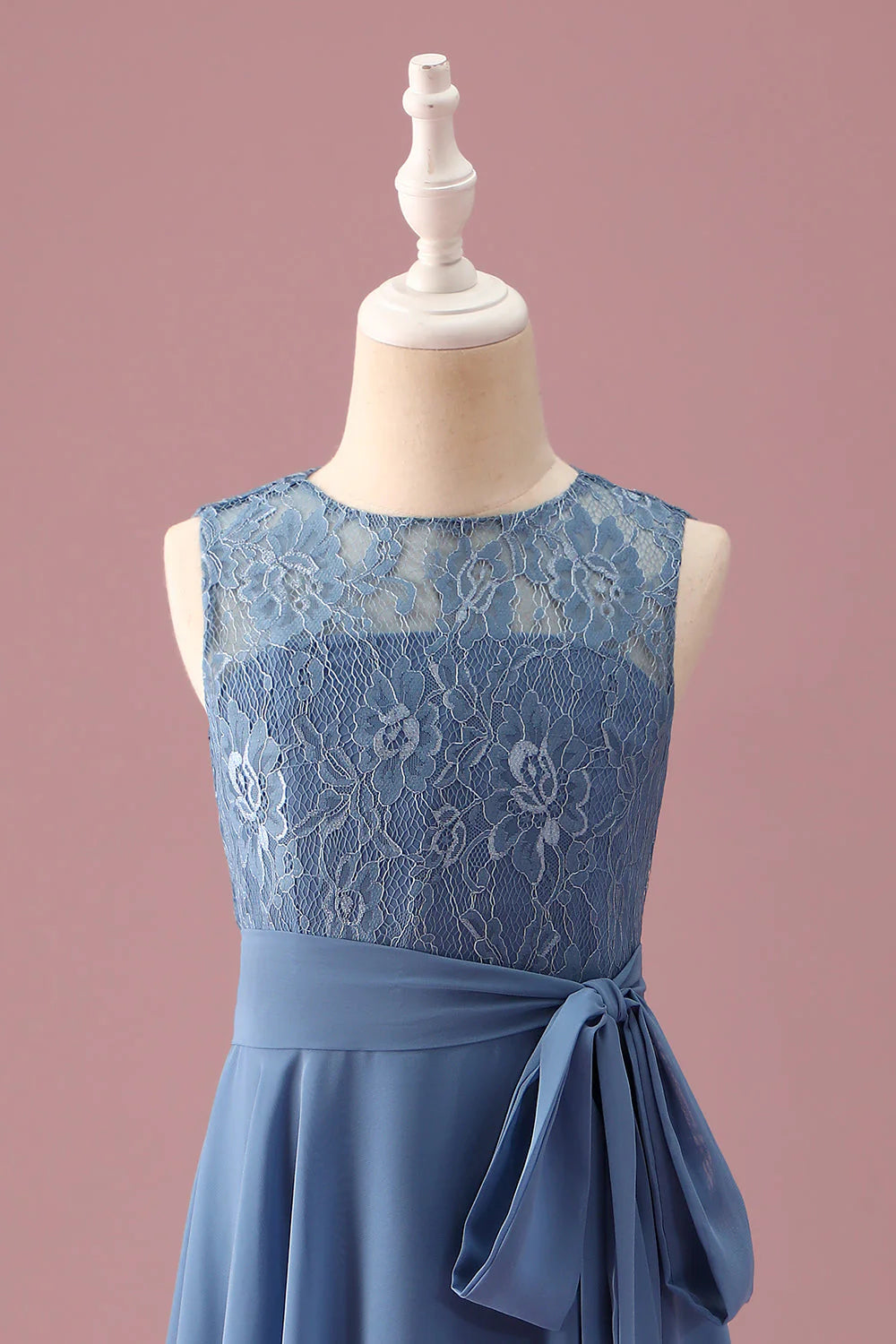 Elegant Romantic Delicate Flowy A-Line Round Neck Sleeveless Floral Lace Bodice Back Zipper High-Low Chiffon Evening Dress