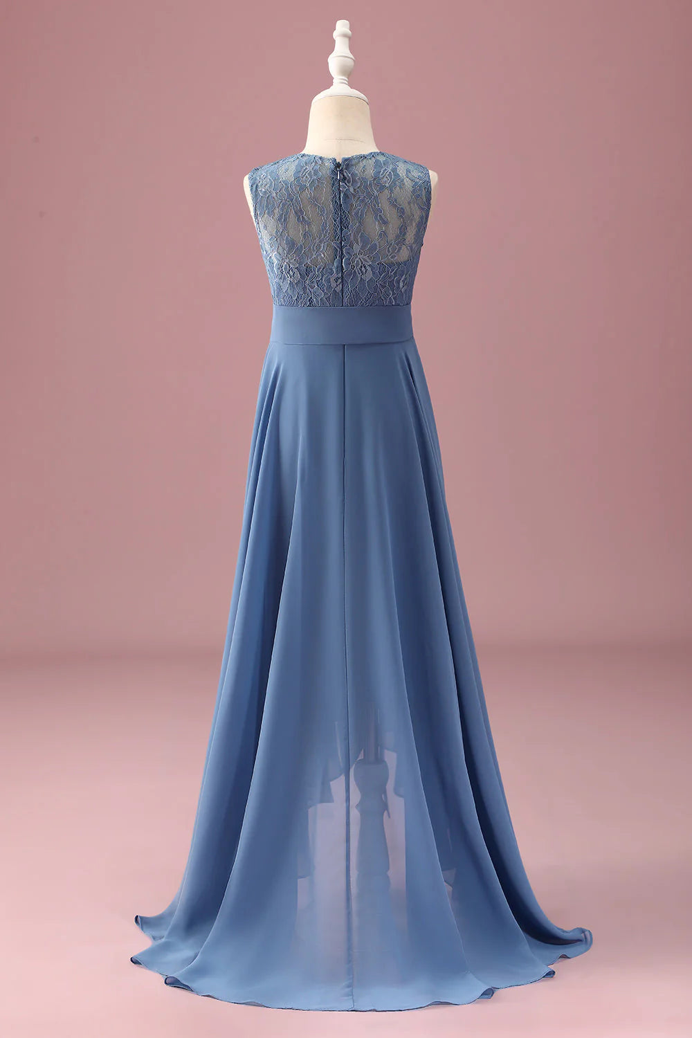Elegant Romantic Delicate Flowy A-Line Round Neck Sleeveless Floral Lace Bodice Back Zipper High-Low Chiffon Evening Dress