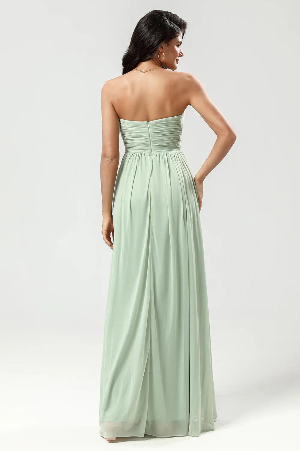 Elegant Romantic Fitted A-Line Strapless Back Zipper Floor-Length Ruffled Evening Dresses