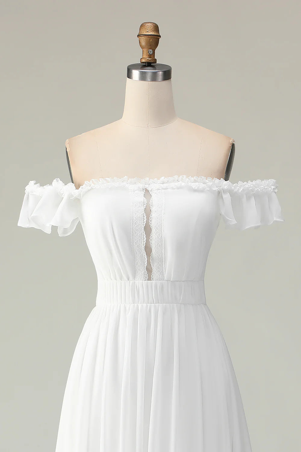 Elegant Romantic Flowy A-Line Off-the-Shoulder Ruffled Short Sleeve Lace-Up Back High-Low Evening Dress