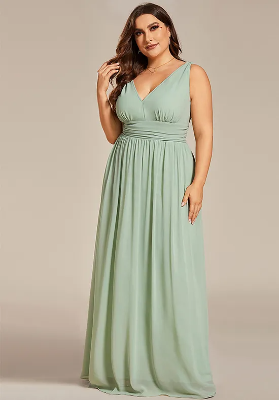 Elegant Sage Green Chiffon A-Line V-Neck Floor-Length Bridesmaid Dress