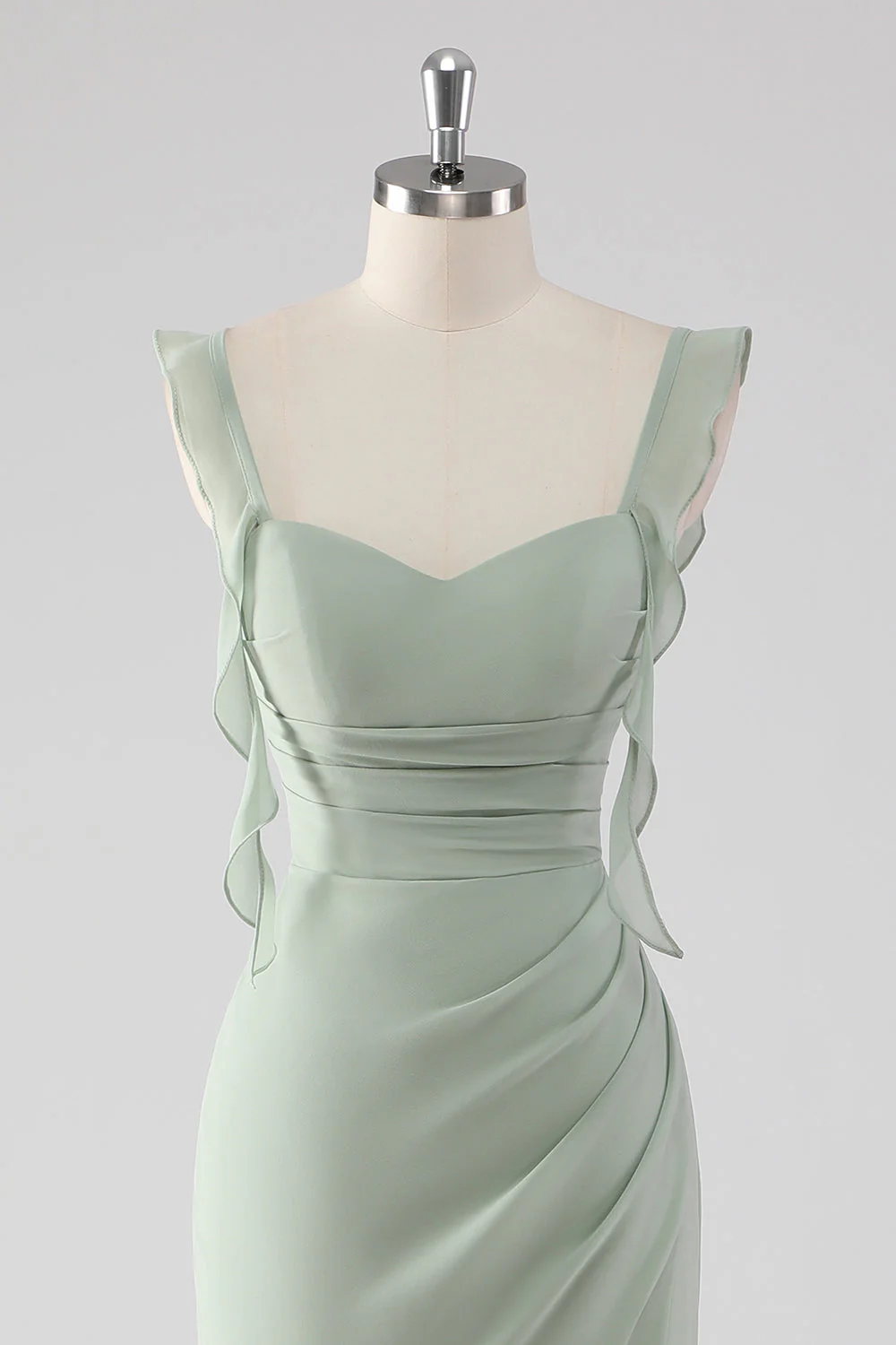 Elegant Sage Green Mermaid Evening Dress with Ruffle Straps and Lace-Up Back