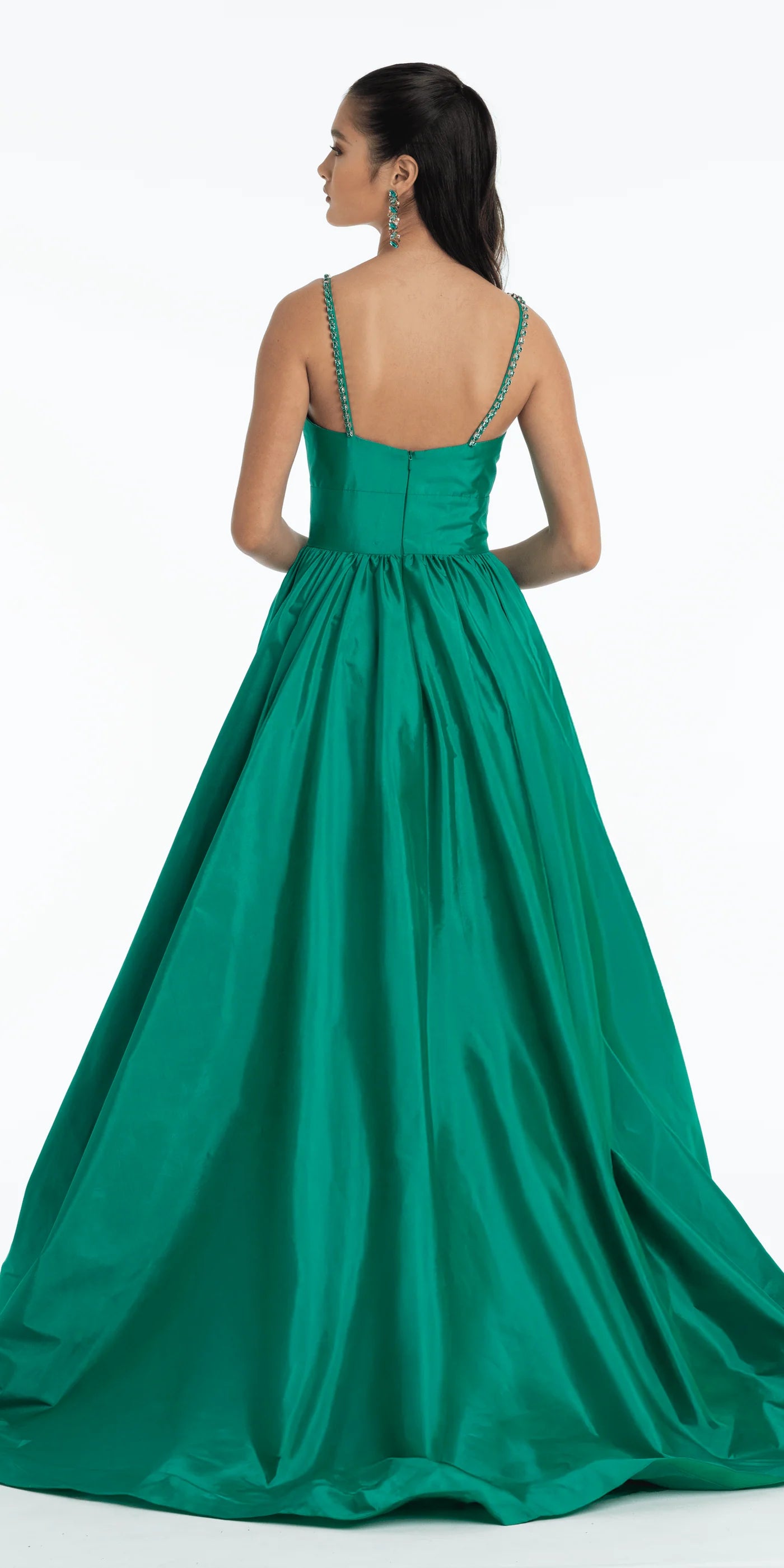 Elegant Satin Ball Gown Scoop Neck Spaghetti Strap Floor-Length Prom Dress with Beaded Straps for Formal Events