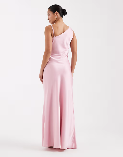 Elegant Satin Bridesmaid Dress Asymmetrical Neck Single Strap Ruched Floor-Length
