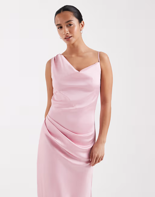 Elegant Satin Bridesmaid Dress Asymmetrical Neck Single Strap Ruched Floor-Length