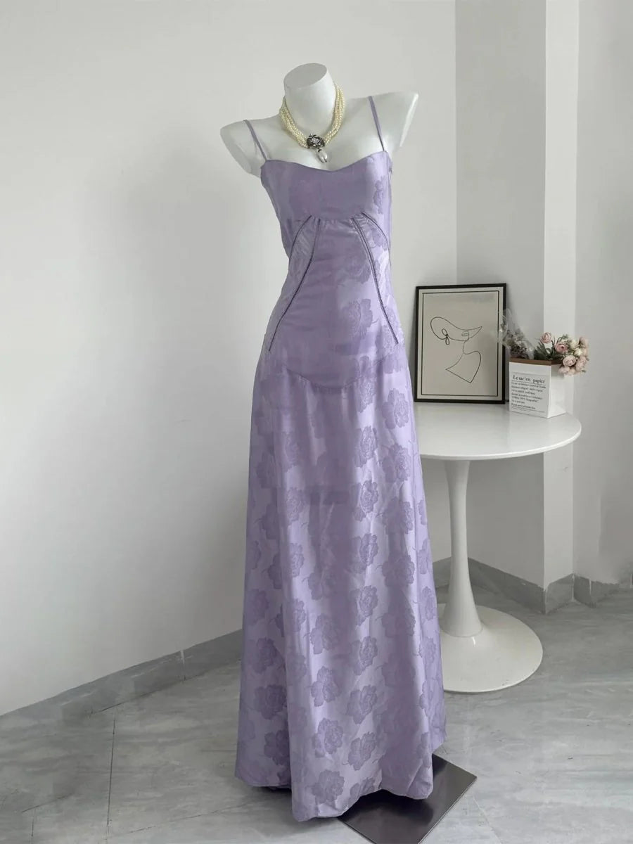 Elegant Satin Floral Jacquard A-Line Spaghetti Straps Corset Back Floor-Length Evening Dress