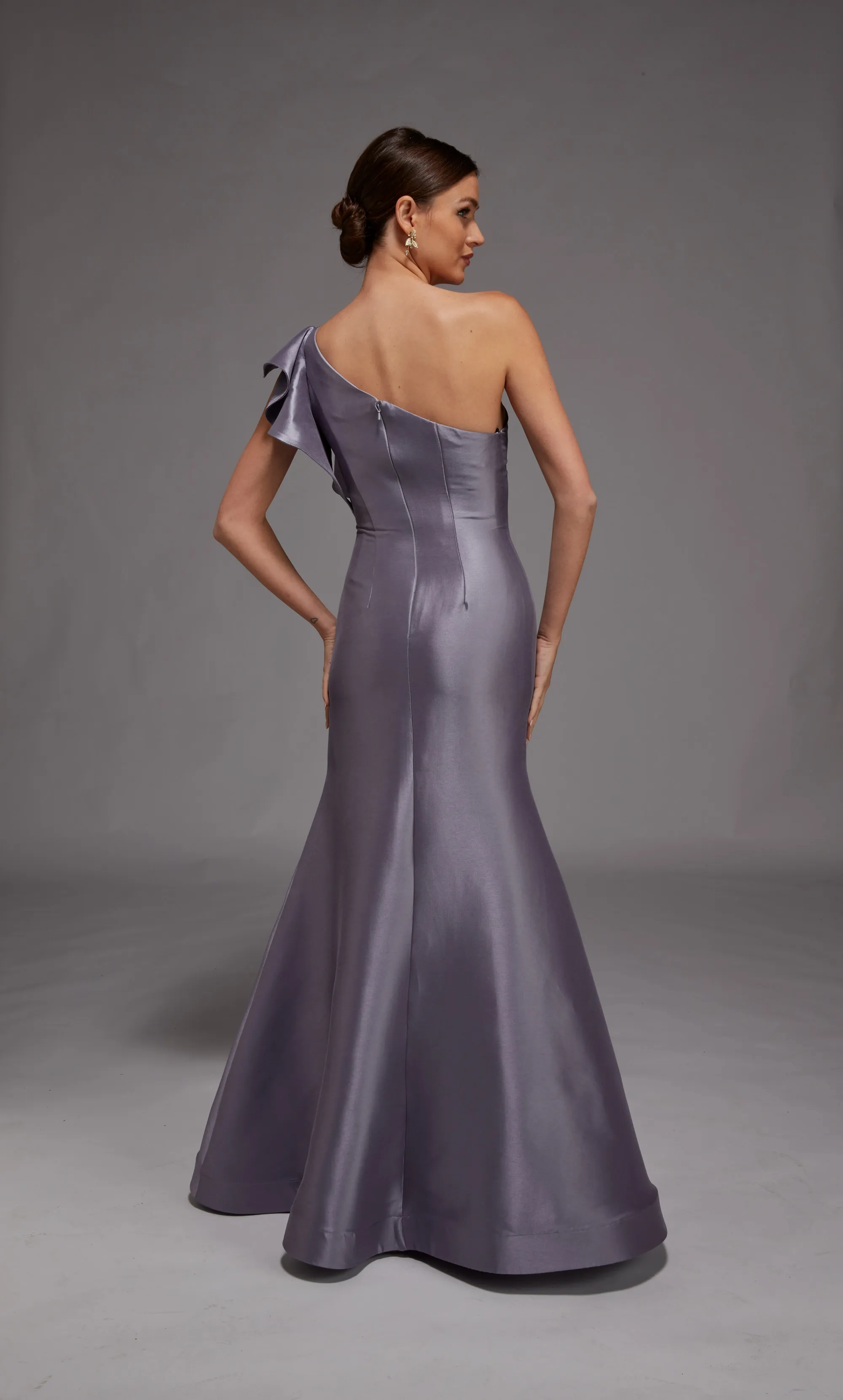 Elegant Satin Mermaid One-Shoulder Ruffle Sleeve Floor-Length Mother of the Bride Dresses
