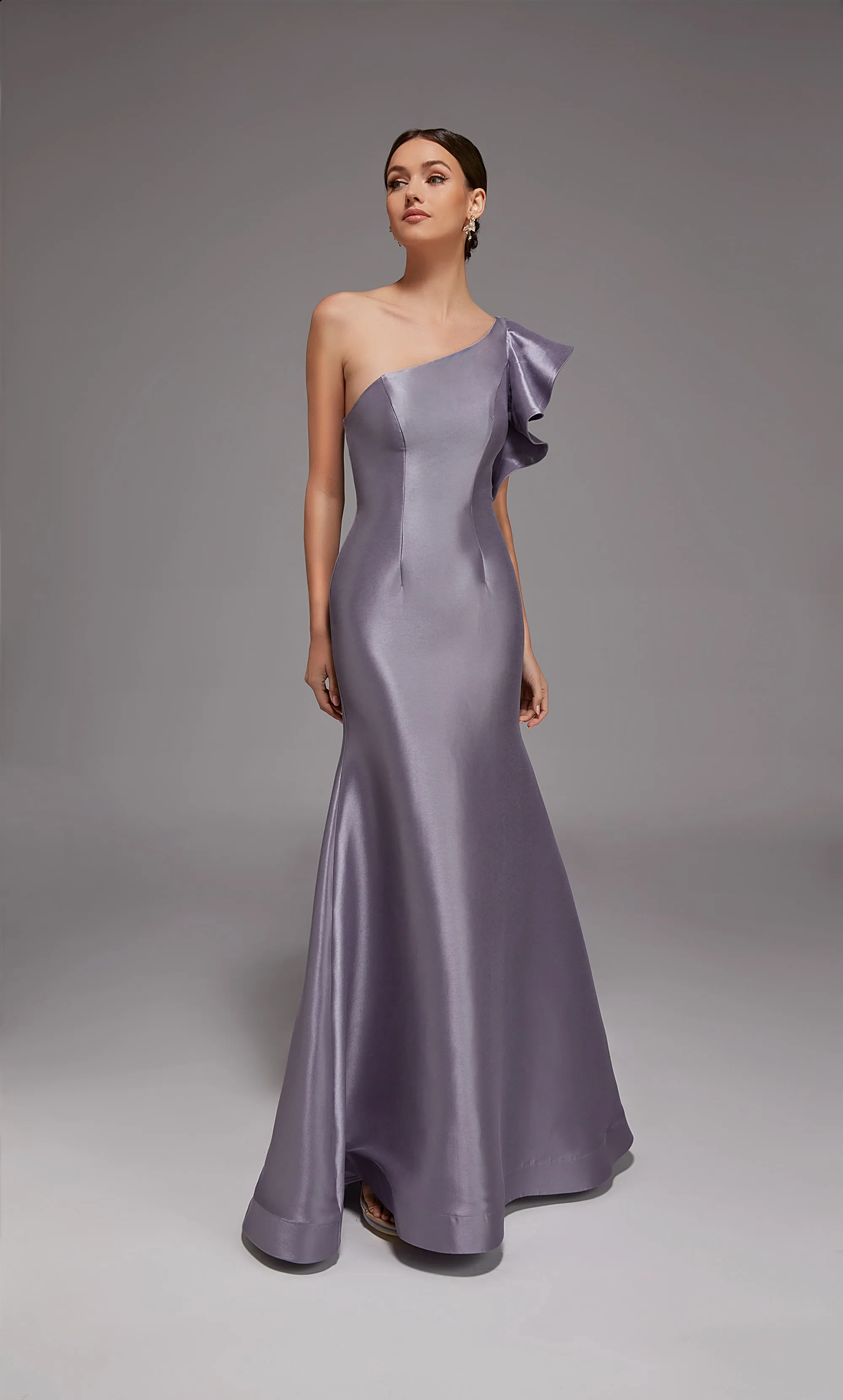Elegant Satin Mermaid One-Shoulder Ruffle Sleeve Floor-Length Mother of the Bride Dresses