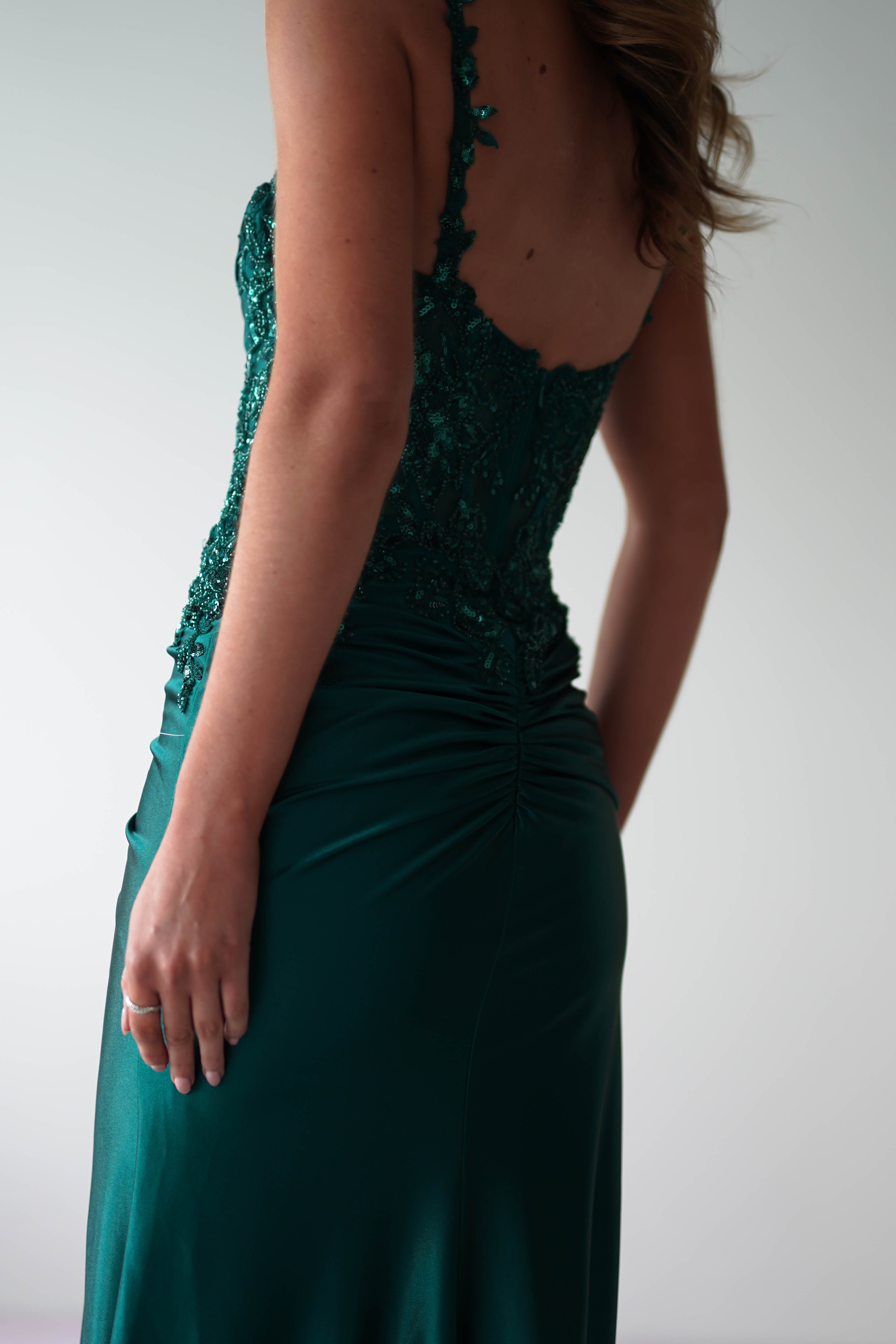 Elegant Satin Mermaid Spaghetti-Strap Lace-Appliqué Train Prom Dresses