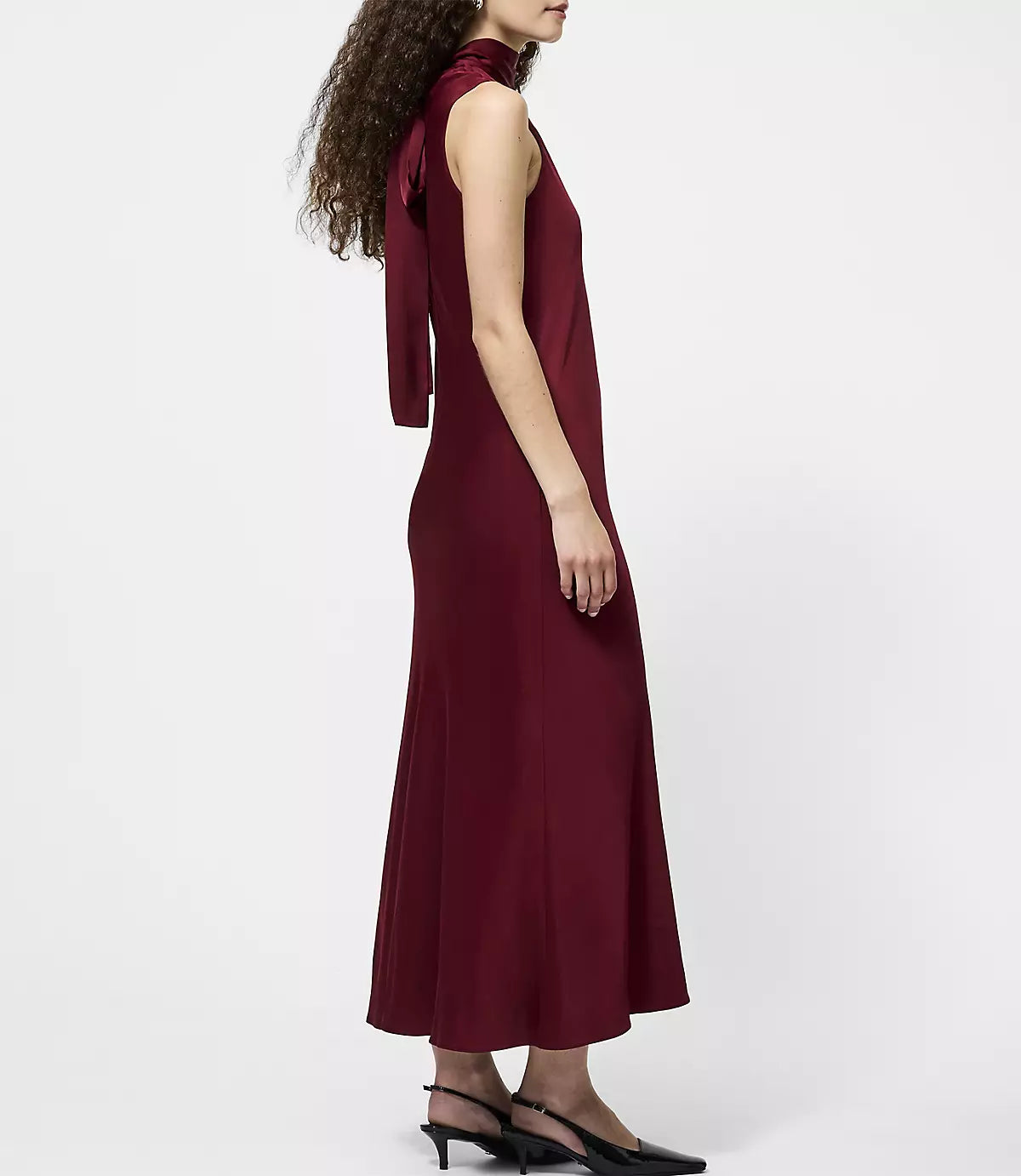 Elegant Satin Sheath High Neck Bow Back Midi Formal Evening Dress