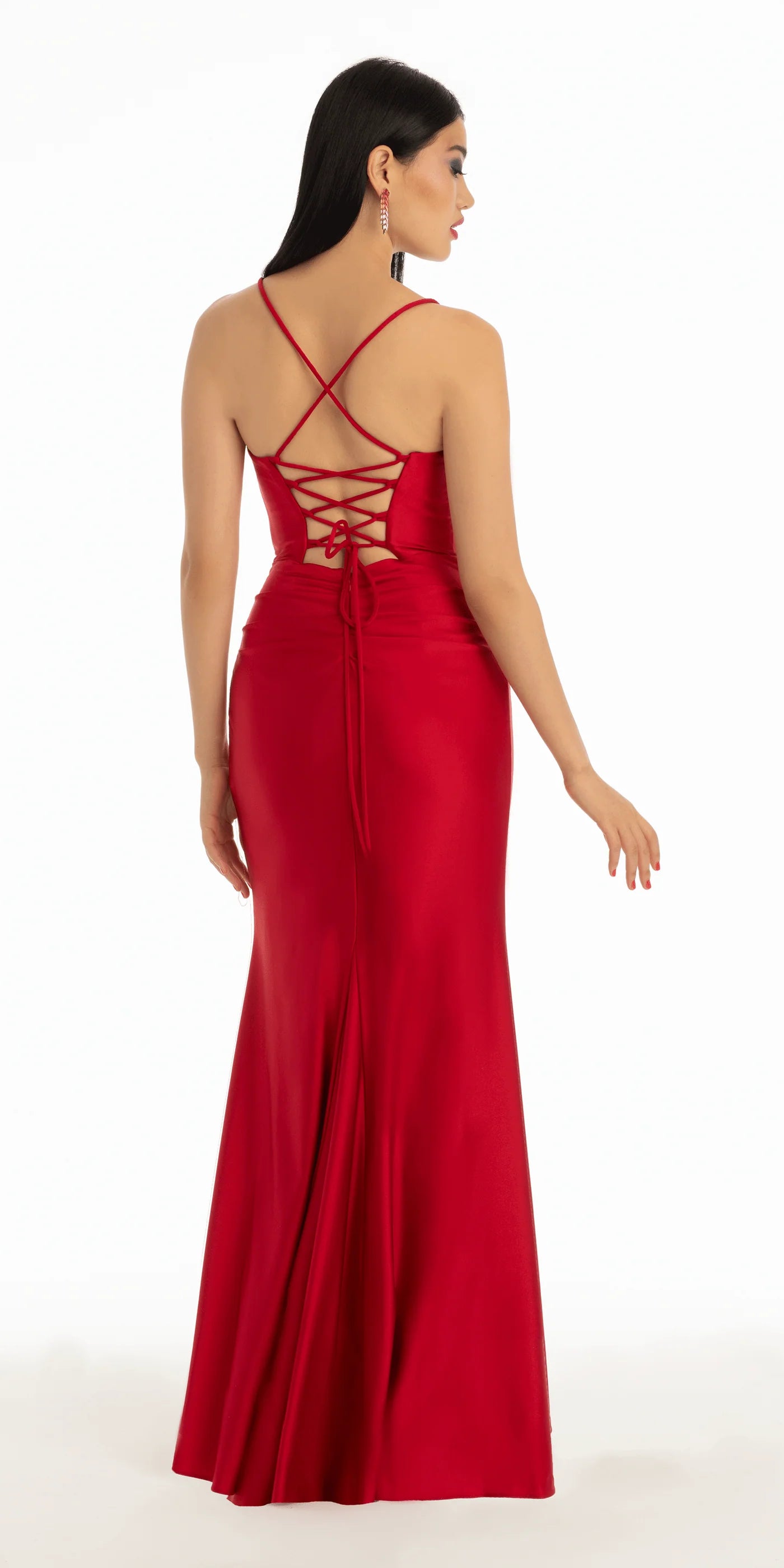 Elegant Satin Spaghetti Strap Mermaid Evening Dresses with Corset Bodice and Lace-Up Back