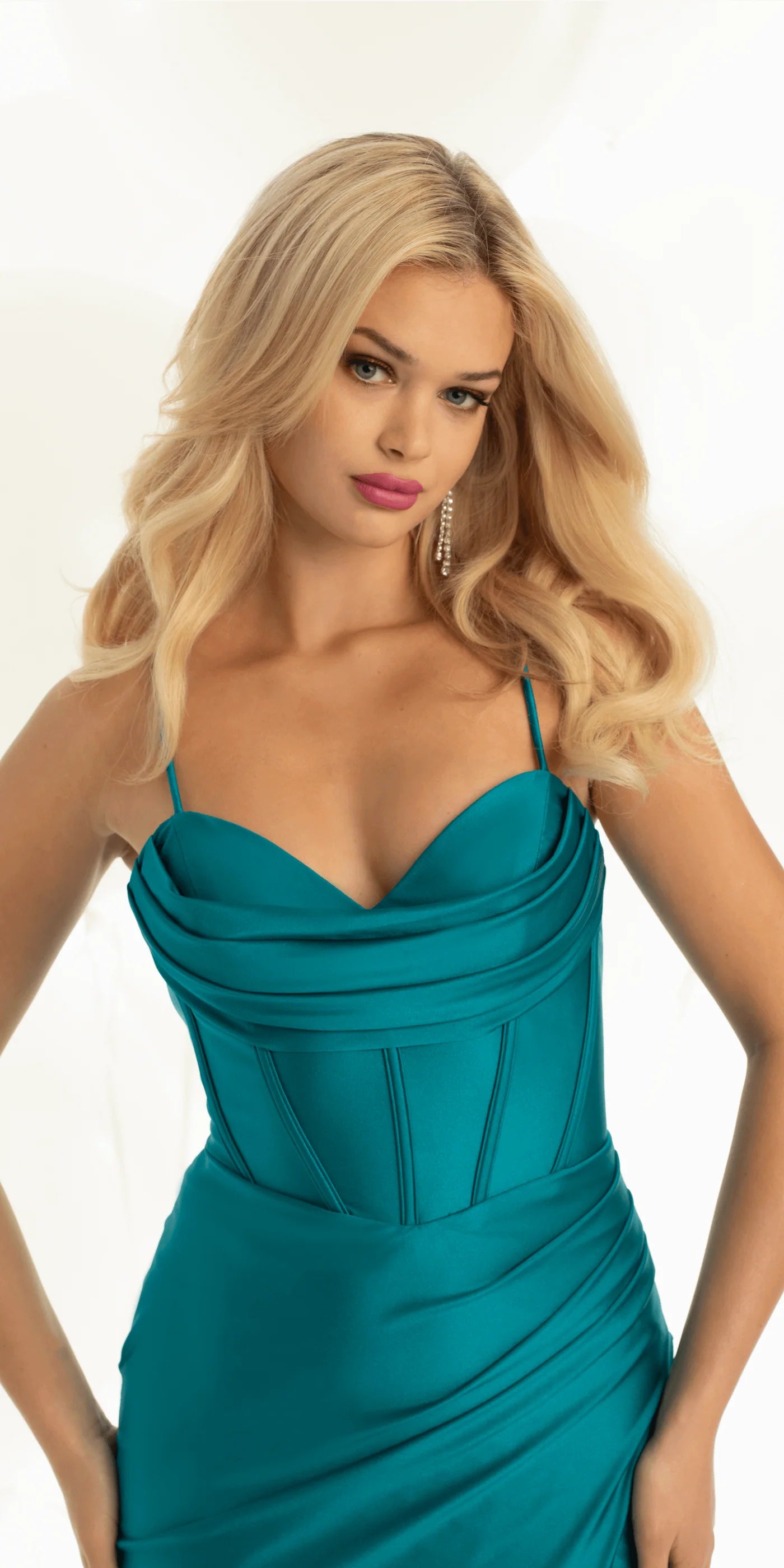 Elegant Satin Spaghetti Strap Mermaid Evening Dresses with Corset Bodice and Lace-Up Back