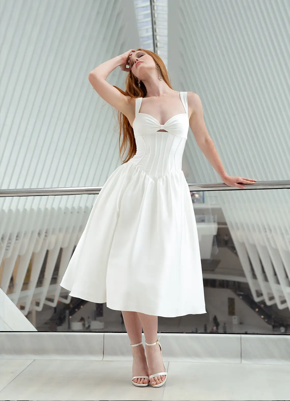 Elegant Satin Sweetheart Neck Corset Bodice Cutout Midi Evening Dress with Lace-Up Back