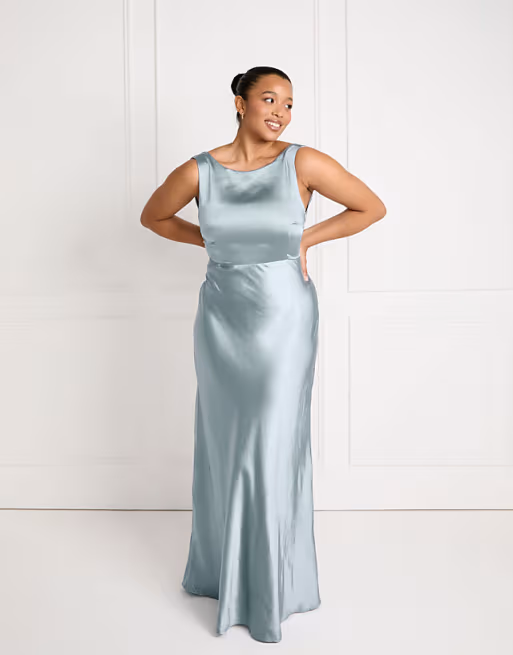 Elegant Scoop-Neck Cowl-Back Floor-Length Mermaid Satin Bridesmaid Dress