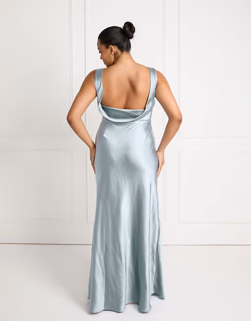 Elegant Scoop-Neck Cowl-Back Floor-Length Mermaid Satin Bridesmaid Dress