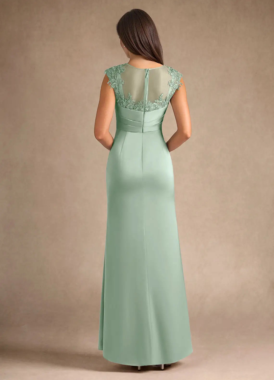Elegant Sheath Bateau-Neck Cap-Sleeve Floor-Length Lace & Crepe Mother of the Bride Dress