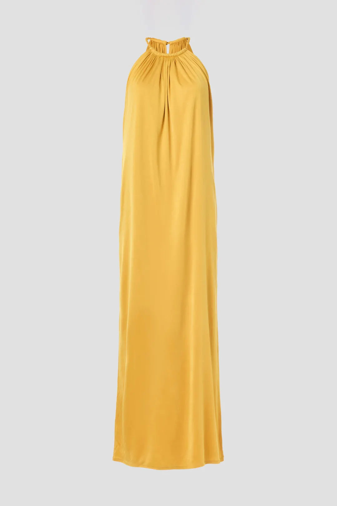 Elegant Solid Satin Maxi Halter Sleeveless Draped Detail Evening Dresses