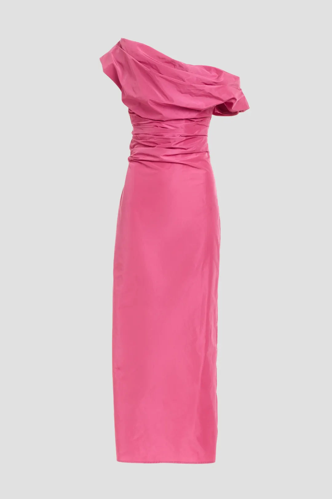 Elegant Solid Taffeta Maxi Asymmetrical One-Shoulder Ruched Detail Evening Dresses