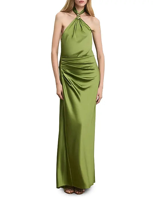 Elegant Sophisticated Fitted Sheath Spaghetti Strap Back Zipper Floor-Length Ruched Satin Evening Dresses