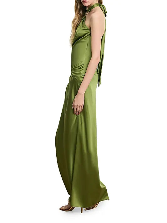 Elegant Sophisticated Fitted Sheath Spaghetti Strap Back Zipper Floor-Length Ruched Satin Evening Dresses