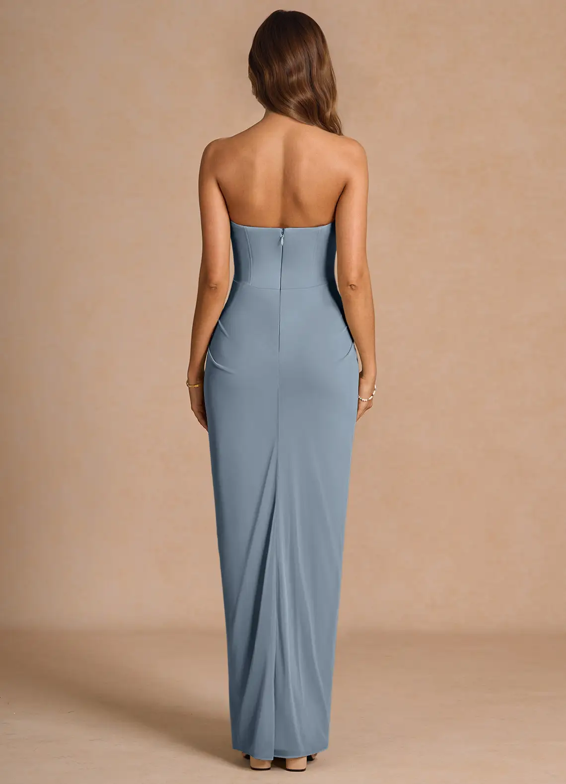 Elegant Strapless Square Neck Corset Bodice Draped Skirt Floor-Length Evening Dress