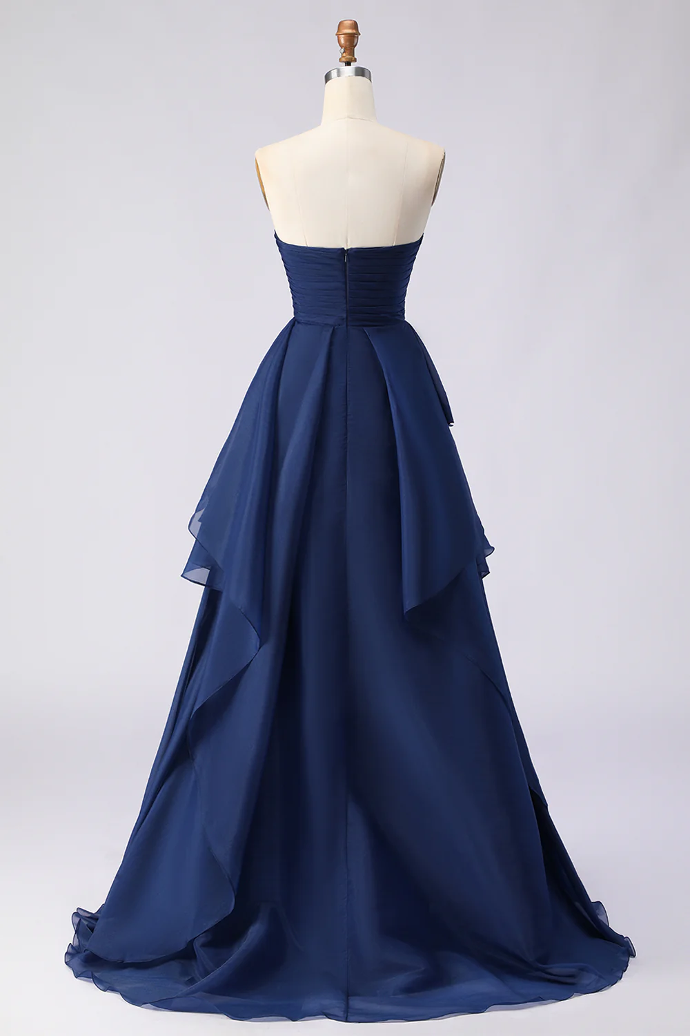 Elegant Strapless Tiered Chiffon Evening Dress with Ruffle Skirt and High Slit