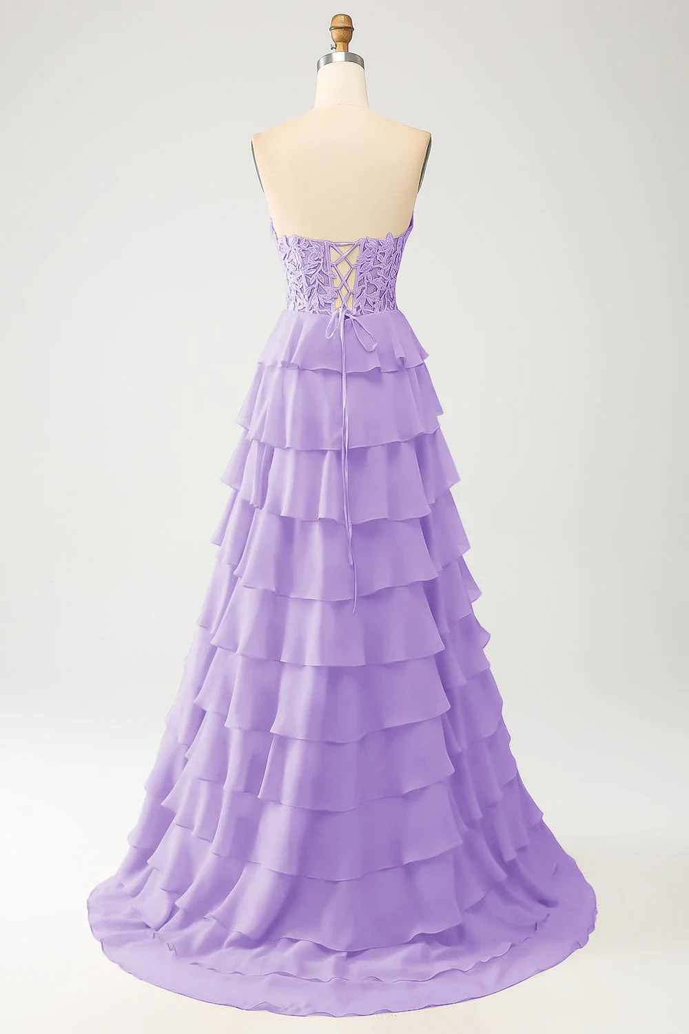 Elegant Sweetheart Neckline Lace Bodice Tiered Chiffon Evening Dress with Lace-Up Back