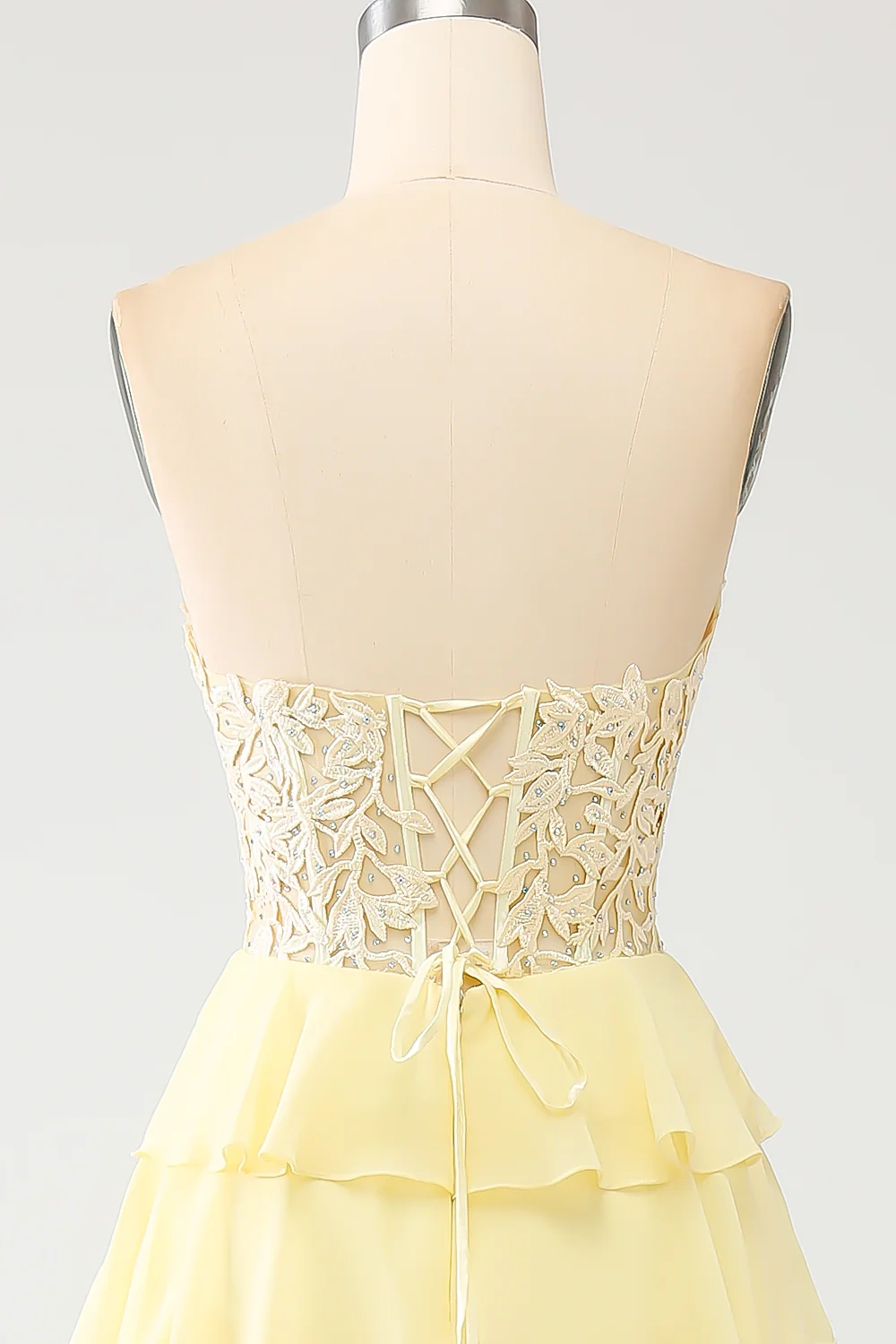 Elegant Sweetheart Neckline Lace Bodice Tiered Chiffon Evening Dress with Lace-Up Back