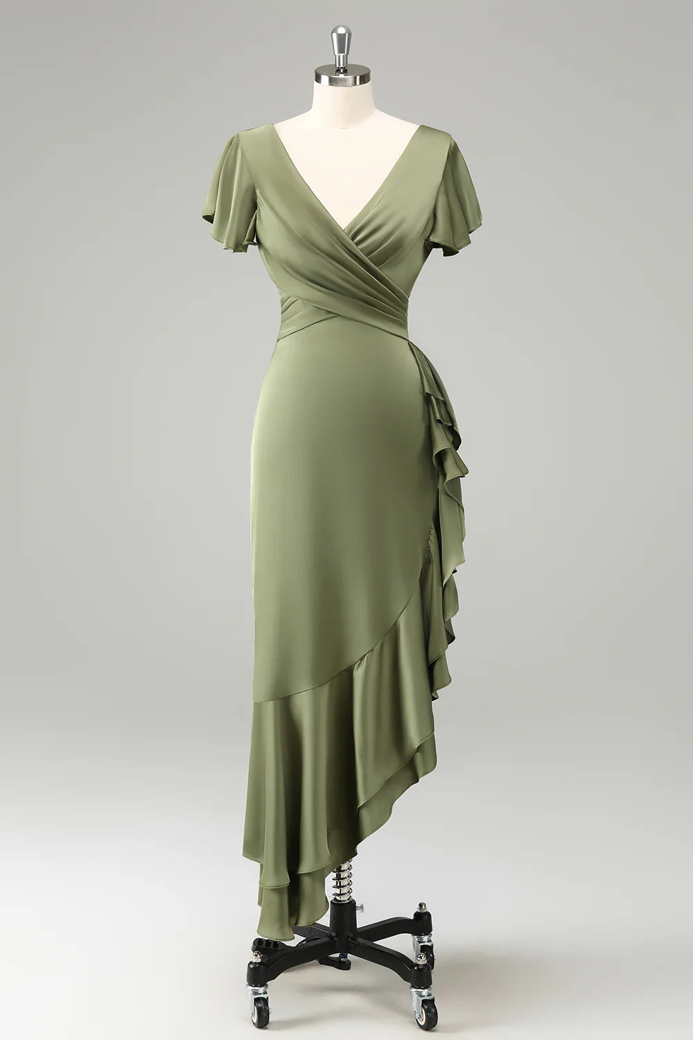 Elegant Timeless Fitted Mermaid Short Sleeve Back Tie Floor-Length Ruffled Evening Dresses
