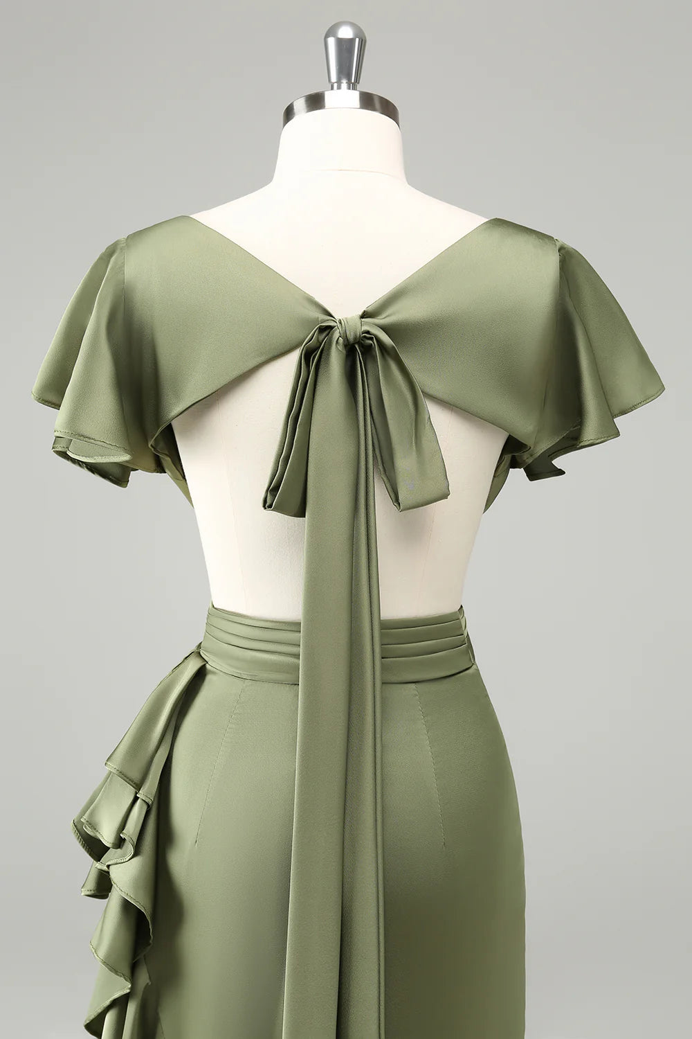 Elegant Timeless Fitted Mermaid Short Sleeve Back Tie Floor-Length Ruffled Evening Dresses