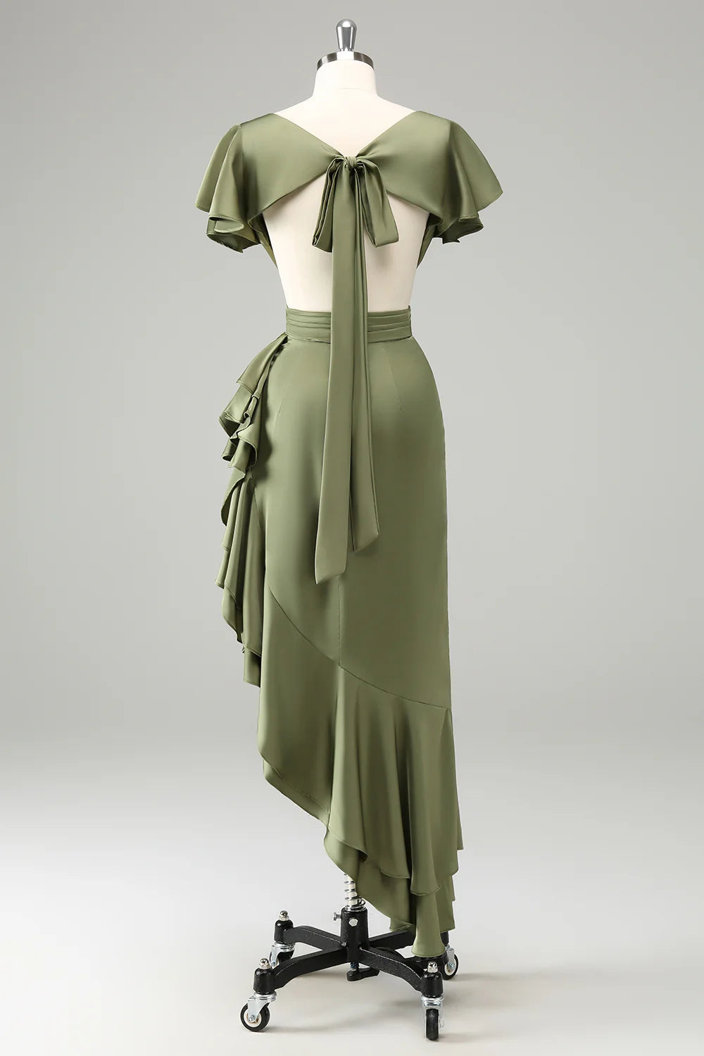 Elegant Timeless Fitted Mermaid Short Sleeve Back Tie Floor-Length Ruffled Evening Dresses