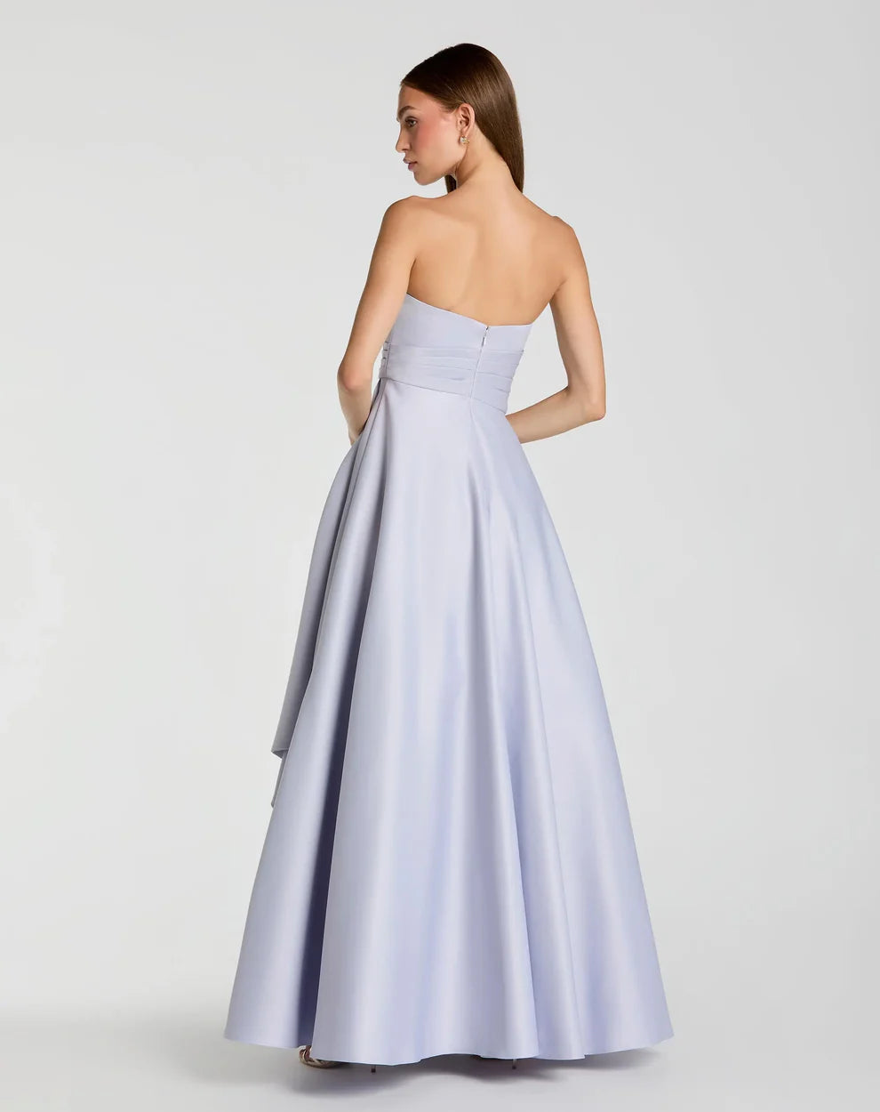 Elegant Voluminous Ball Gown Strapless Ruched Waist Asymmetrical Ruffle Maxi Evening Dress